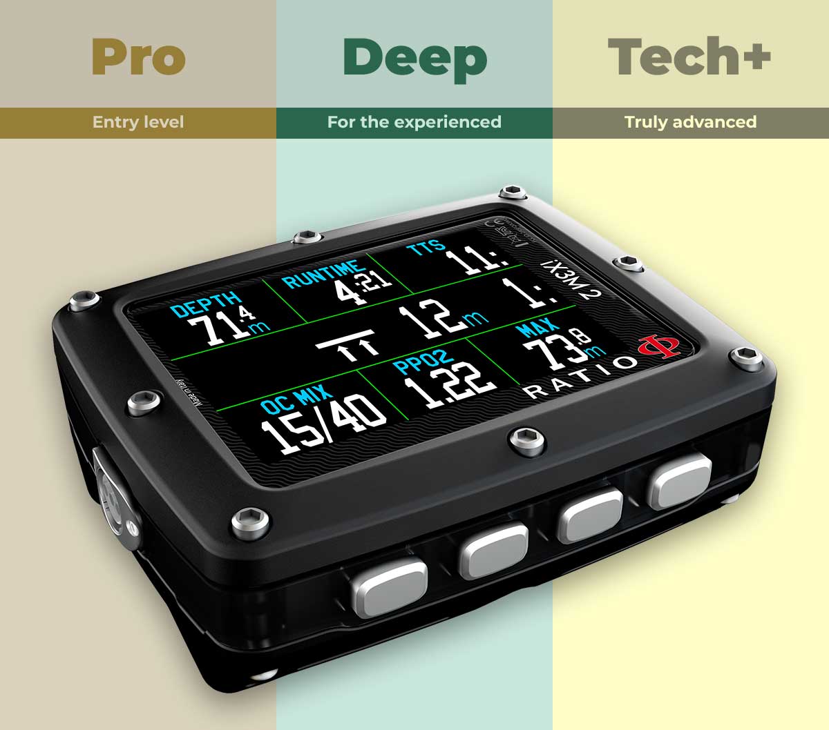 Ratio iX3M 2 dive computer - Pro for entry level, Deep for the experience and Tech+ is truly advanced